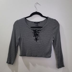 Forver 21 | Striped Long Sleeve Crop Top Tie Front